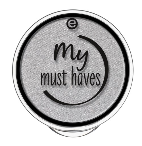 Een zilveren container met een label dat zegt 'my must haves' en een gestileerde cirkelvormige ontwerp.