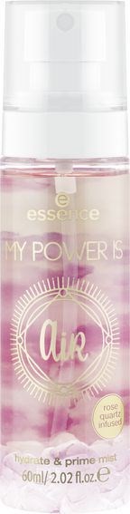 En liten rosa flaska märkt "My Power is Air" med rosakvartsinfuser, återfuktningsformel och spraymunstycke.