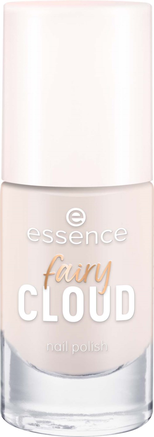 En flaske Essence fairy cloud neglelak med hvid låg og lysfarvet etiket.