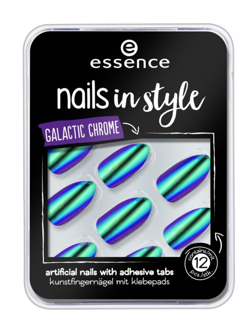 A black packaging with colorful, holographic nail stickers and text about nail art.