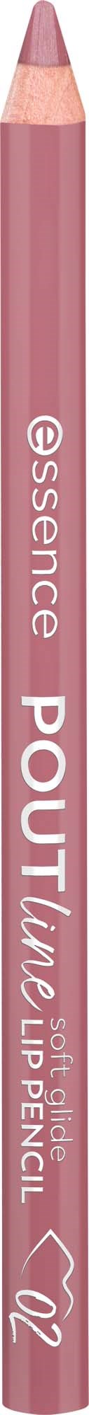 A pink lip pencil with a sharpened tip and white text on the side.