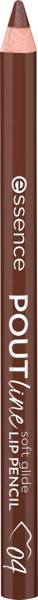 A brown lip pencil with the words essence and POUTluxe on it, and a small heart symbol.