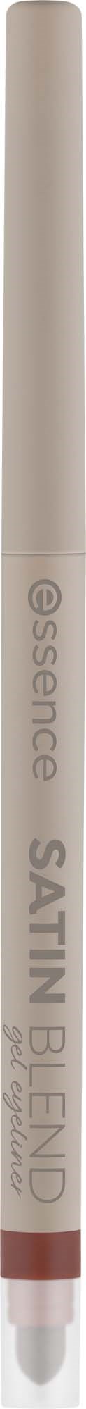 Ein beiger Lipglossstift mit Marke Essence Satin Blend und einem Farbhinweis in einer dunkleren Farbe.