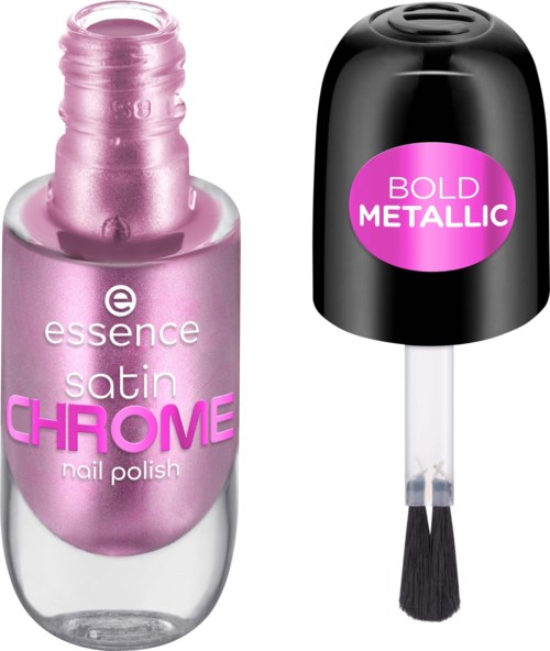 Rosa neglelakkflaske med svart lokk merket "Bold Metallic".