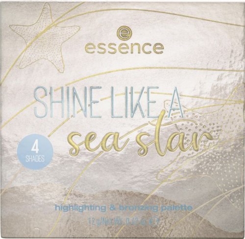 A beauty palette box named 'Shine Like a Sea Star' with four shades and a starfish illustration.