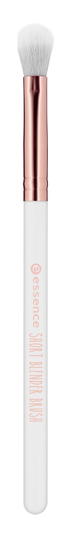 En vit och rosa makeupborste med mjuka borst och ett långt handtag.