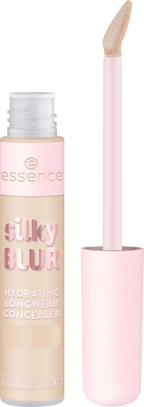 En lyserød tube af essence silky blur fugtgivende langvarig concealere med applikatorspids.