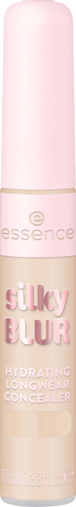 En lyserød og beige tube af Essence Silky Blur hydrerende langvarig concealer.