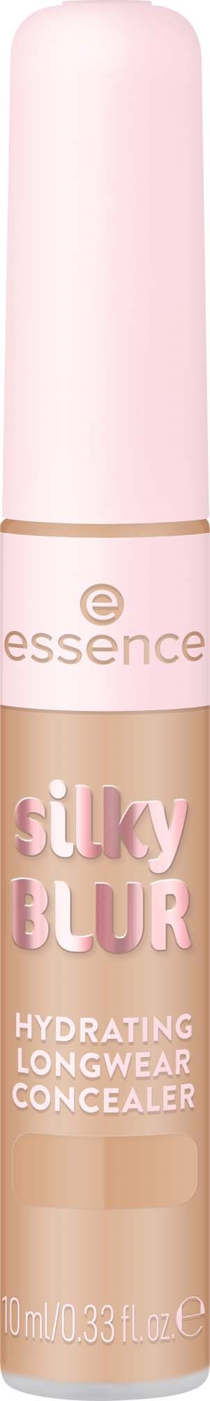Lang, slank concealestick mærket med mærket Essence og produktnavnet Silky Blur til fugtgivende dække.
