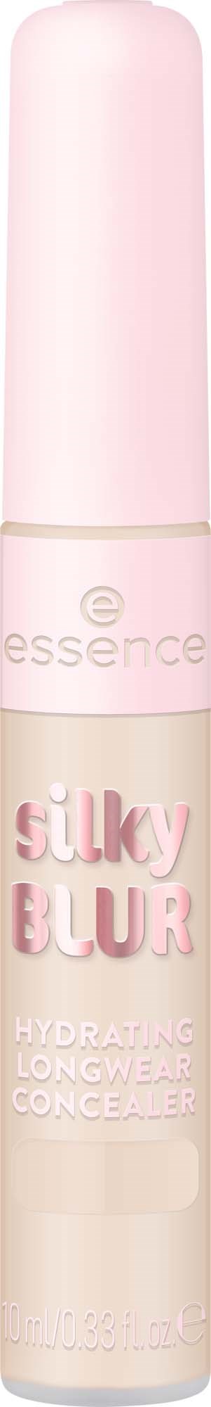 En rosa tube af essence Silky Bloom fugtgivende langtidsholdbar concealer med rundet låg.