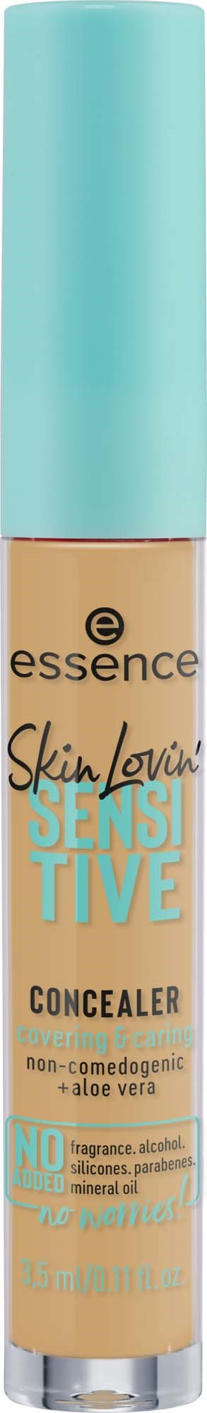 A beige concealer pen with a blue cap, labeled Essence Skin Loving Sensitive Concealer.