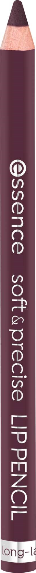 A brown lip pencil with pink tips and white text, labeled as Estee Lauder, soft and precise lip pencil.