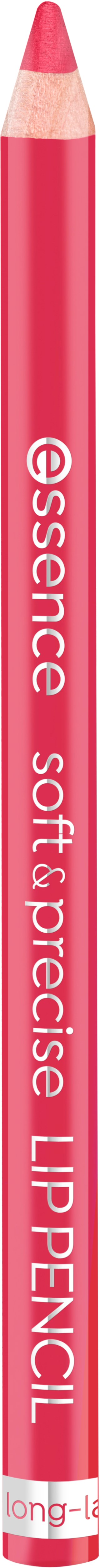 A pink lip pencil with the words "essence Soft & Precise Lip Pencil" printed on it.