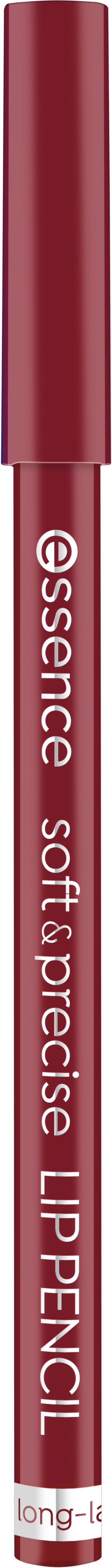 A red lip pencil with the words "essence" and "soft precision" written on it.
