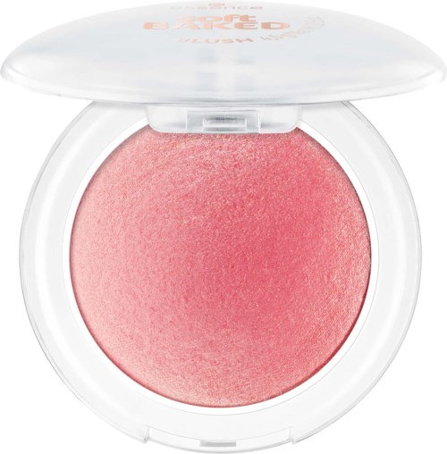 En rosa rouge i ett vitt kompakt med genomskinligt lock.
