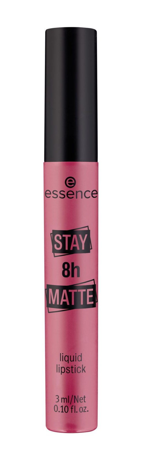 Roter flüssiger Lippenstift mit mattem Finish, 8 Stunden haltbar, in einer schwarzen Tube, von Essence.
