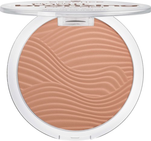 En rund makeupkandidat med beige pudder og åbent låg.