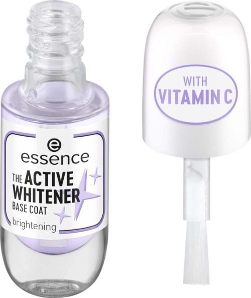 En liten flaska essence med vitamingivitat som grundlack, med en separat vit droppkork.