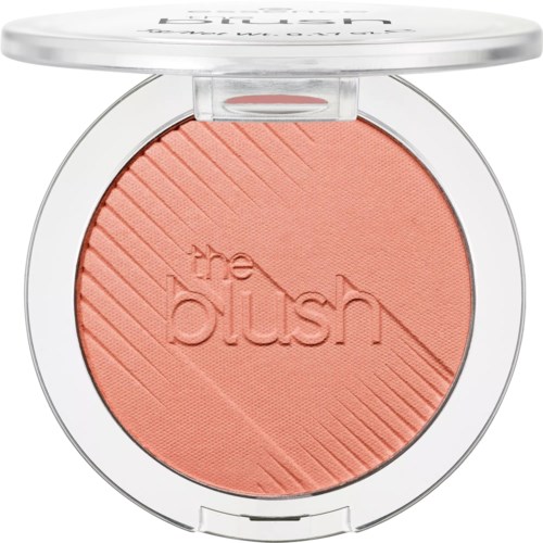 Ein Blush-Puder mit rosa Farbton und strukturierter Oberfläche, beschriftet "the blush".