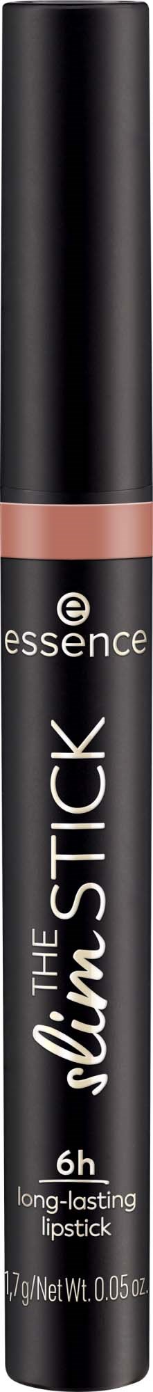 En svart läppstift med rosa band, märkt 'The Slim Stick' av Essence, påstår sig sitta i sex timmar.
