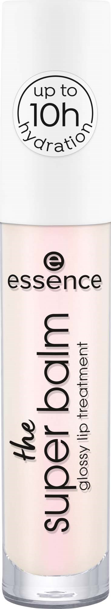 Ett läppglans som heter super balm av essence, hävdar upp till 10 timmars återhydrering.
