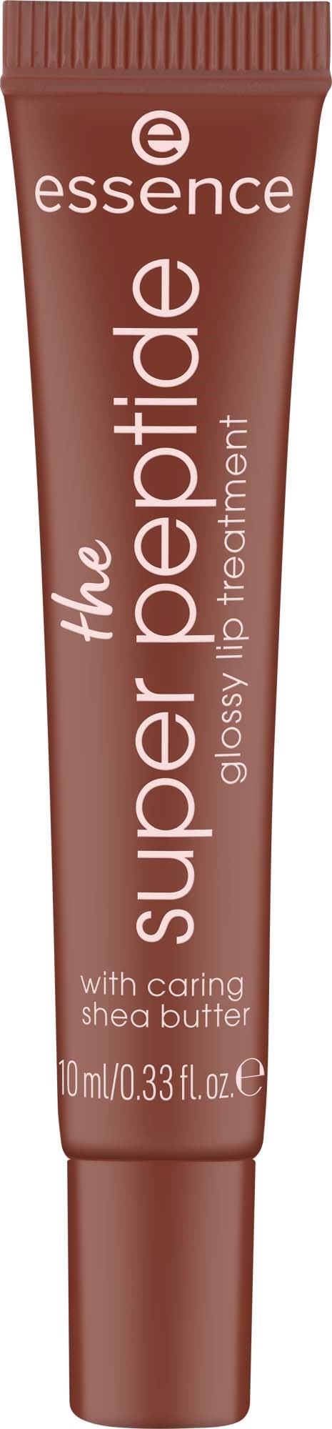 En brun tub med hudvårdsgrädde märkt essence, med en vit kork, innehållande sheasmör för läpparna.