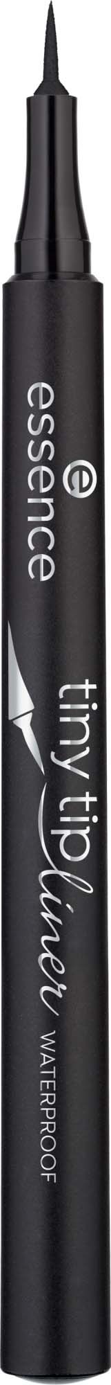 En svart flytande eyeliner pen med orden essence, tiny plum, vattentät på.