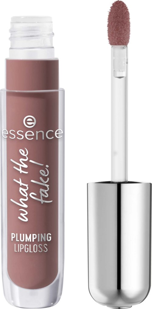 Ett läppglansrör från Essence märkt "what the Fale!" med beige färg och en svampapplikator.