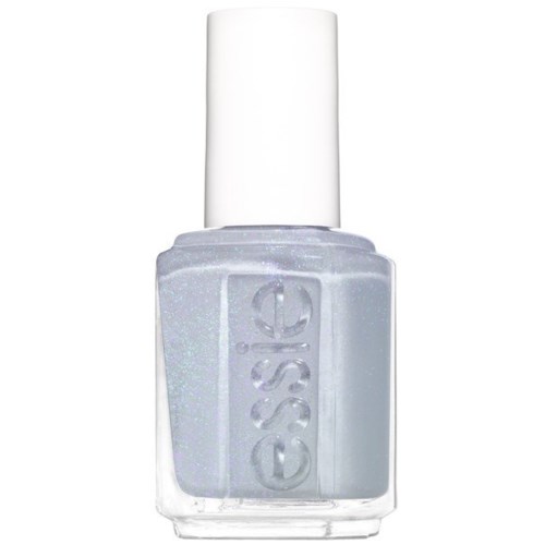 Vit nagellackflaska med minimalistisk design och tydlig etikett, med vit kork.