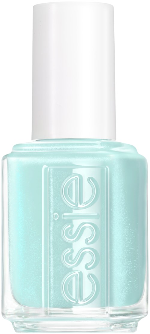 A light blue nail polish bottle with a white cap and the brand name 'essie' embossed on the front.