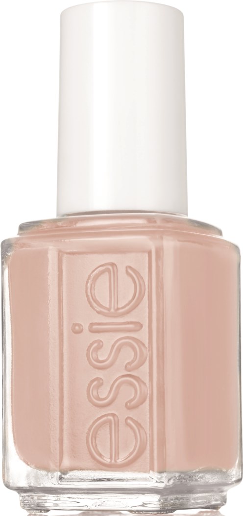 En flaska ljusrosa nagellack med vit lock, märket heter 'essie' ingraverat på framsidan.