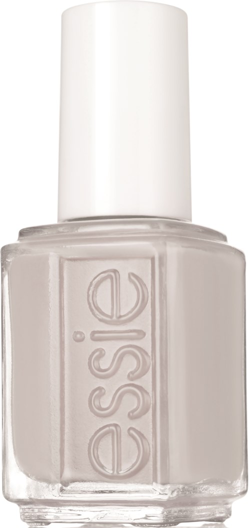 Eine klare Nagellackflasche mit weißem Deckel und erhabenem 'essie'-Logo auf der Vorderseite.