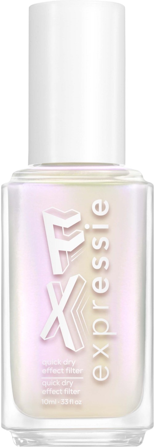Eine Flasche Nagellack mit der Aufschrift 'Express' in schimmernder, irisierender Oberfläche und weißem Deckel.
