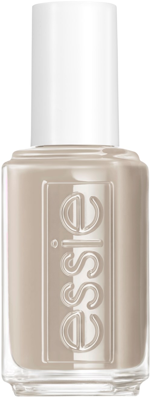 Beige-rusketölkki, jossa on valkoinen korkki ja 'essie'-merkki.