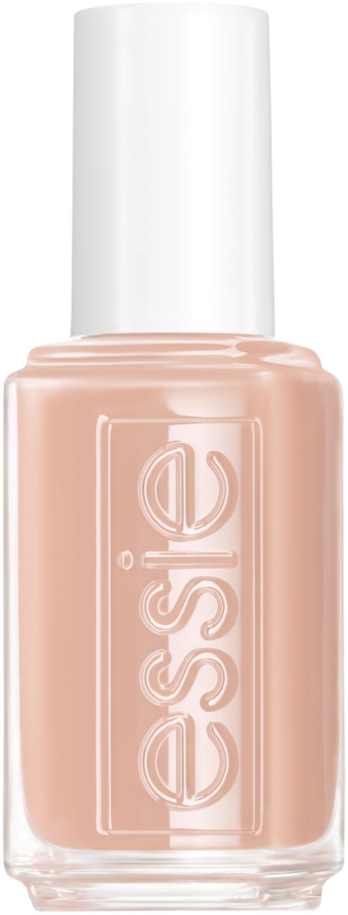 A pale pink nail polish bottle with a white cap, labeled 'essie' on the front.