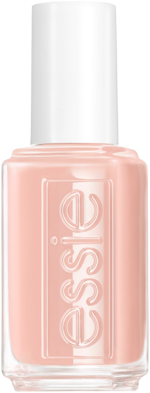 Eine rosa Nagellackflasche mit weißem Deckel und Markenname 'essie' auf der Vorderseite.