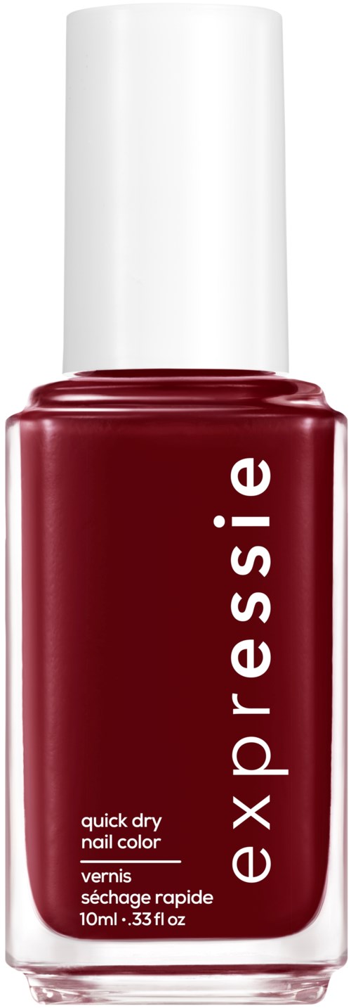 Lasipullo tummanpunaiselle kynsilakalle, Essie-merkkinen, valkoinen korkki.