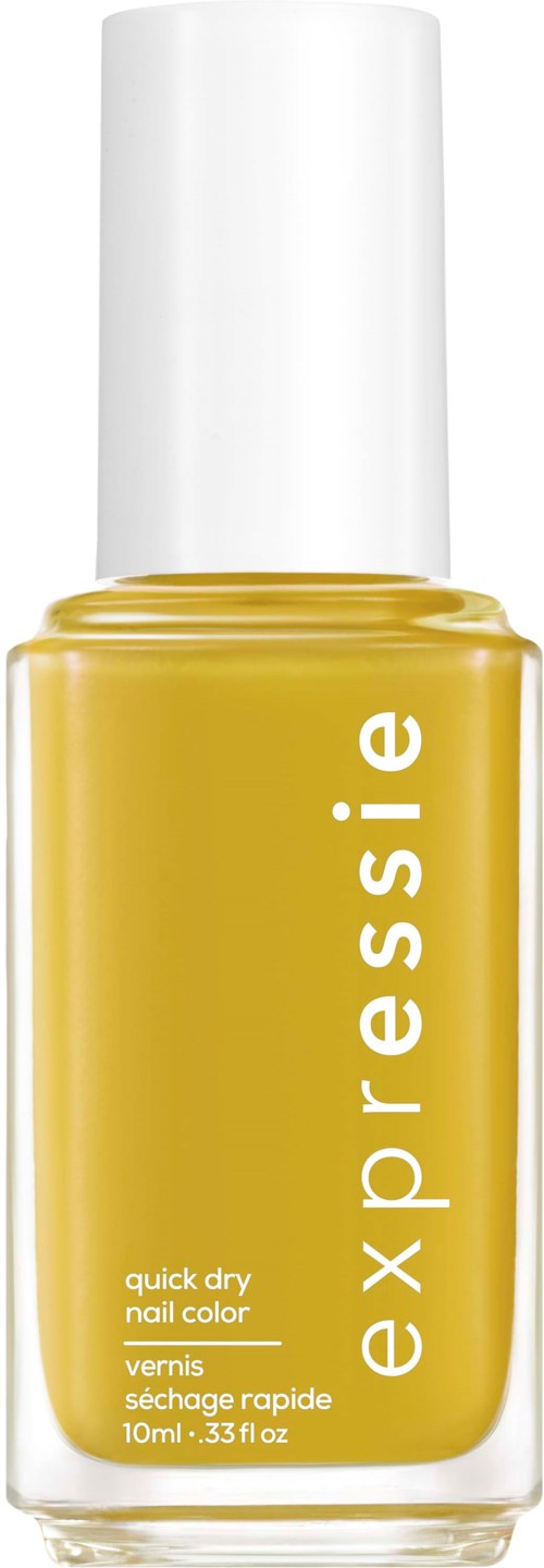 Keltainen kynsilakkapullo, jossa lukee 'explore', nopea kuivaus kynsille, 10 ml koko.