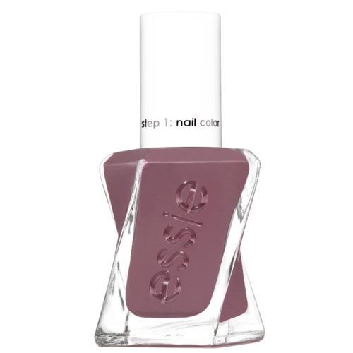 Eine Flasche in Nude-Farbe mit weißem Deckel und Markenname auf Glas.