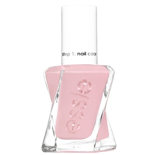 Eine Flasche rosa Essie Nagellack mit weißem Deckel, beschriftet ‘step 1: nail Color’.