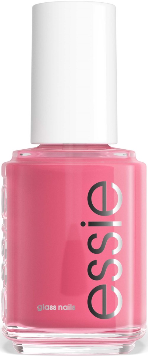 Rote Nagellackflasche mit weißem Deckel, beschriftet 'essie' und 'glass nails'.