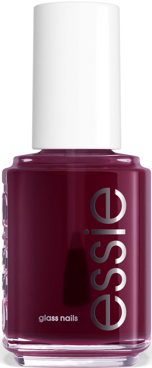 Eine Flasche mit dunkelm rotem Nagellack, weißem Deckel und den Worten "glass nails".