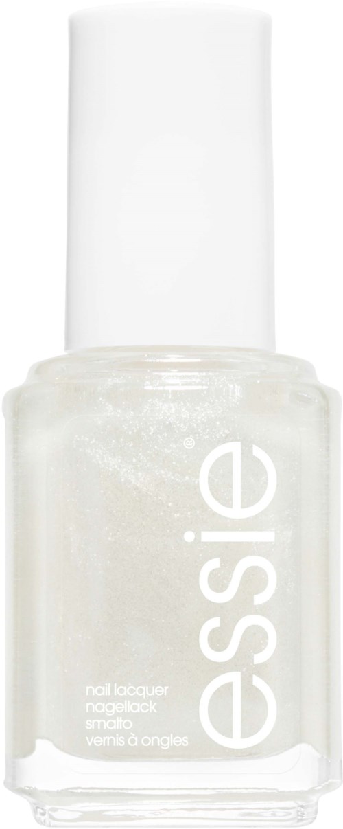 En vit nagellacksflaska med ordet "essie" skrivet vertikalt på den.