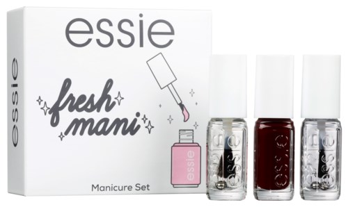 Essie manikyresett består av tre neglelakkflasker i ulike farger med en hvit eske.