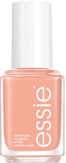 En flaske med ferskenfarget neglelakk med hvit hette og merket 'essie' på.