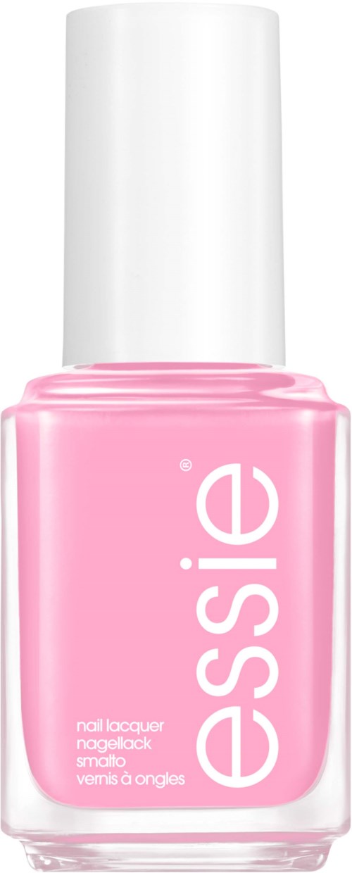 Rosa nagellacksflaska med ordet 'essie' skrivet vertikalt.