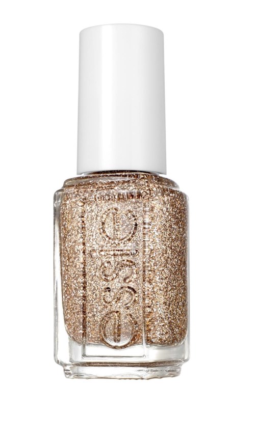 En flaska glitterblå nagellack med vit kork.