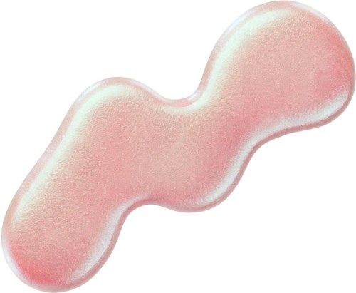 Et rosa, tablettformet medisin eller kosttilskudd med glatt, skinnende overflate og to avrundede ender.
