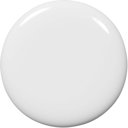 En vanlig vit cirkulär sak, slät och glansig, som liknar en knopp eller en enkel skiva.