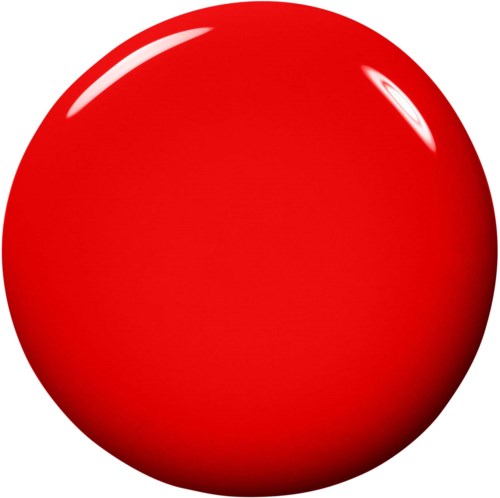 Eine große rote glänzende Kugel mit Reflexionen.